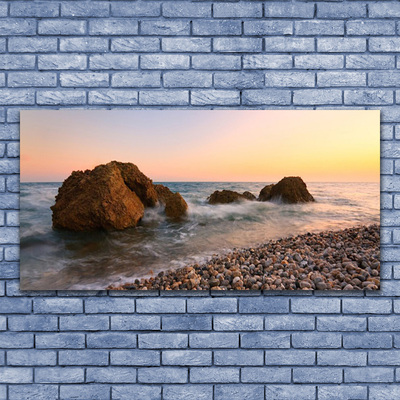 Tableaux sur verre Rochers mer paysage brun gris bleu