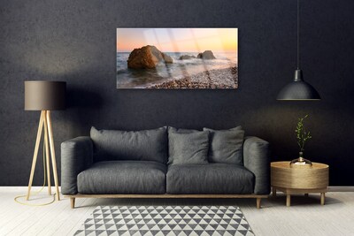 Tableaux sur verre Rochers mer paysage brun gris bleu