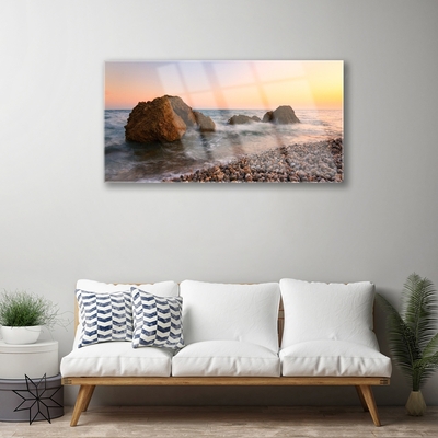 Tableaux sur verre Rochers mer paysage brun gris bleu