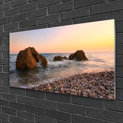 Tableaux sur verre Rochers mer paysage brun gris bleu