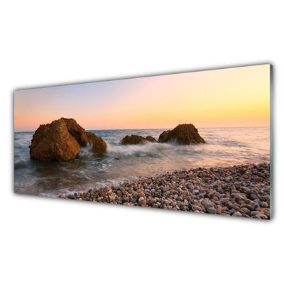 Tableaux sur verre Rochers mer paysage brun gris bleu