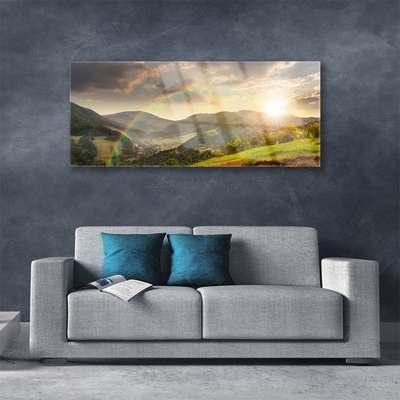 Tableaux sur verre Montagnes arc en ciel paysage multicolore
