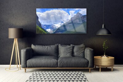 Tableaux sur verre Montagnes paysage gris bleu blanc vert