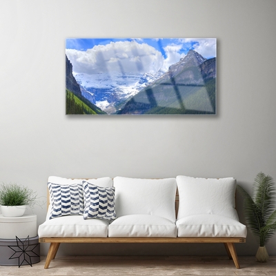 Tableaux sur verre Montagnes paysage gris bleu blanc vert