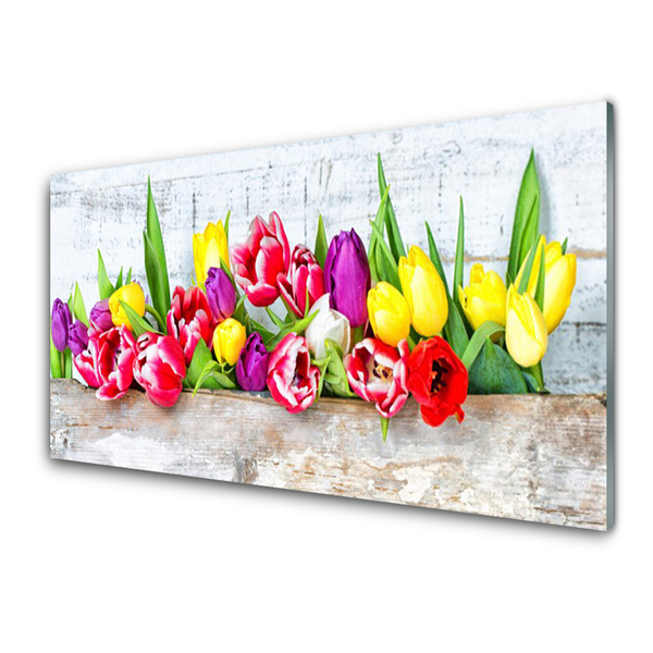 Tableaux sur verre Tulipes floral multicolore