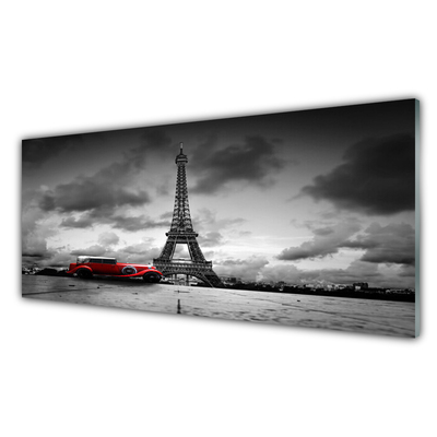 Tableaux sur verre Tour eiffel voiture architecture gris rouge