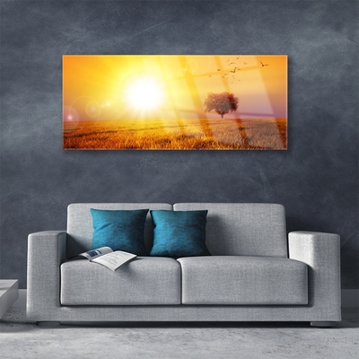 Tableaux sur verre Prairie paysage jaune brun