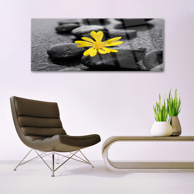 Tableaux sur verre Pierres fleurs art jaune noir