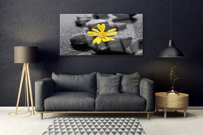 Tableaux sur verre Pierres fleurs art jaune noir