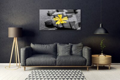 Tableaux sur verre Pierres fleurs art jaune noir