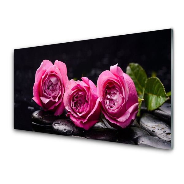 Tableaux sur verre Pierres roses floral rouge noir