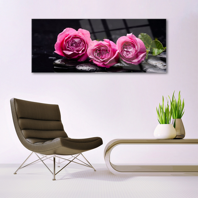 Tableaux sur verre Pierres roses floral rouge noir