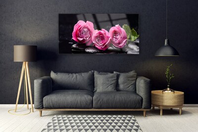 Tableaux sur verre Pierres roses floral rouge noir