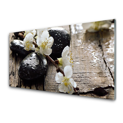 Tableaux sur verre Fleurs pierres art blanc noir