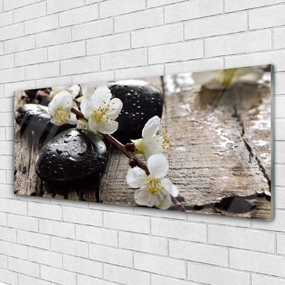 Tableaux sur verre Fleurs pierres art blanc noir