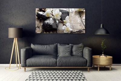 Tableaux sur verre Fleurs pierres art blanc noir