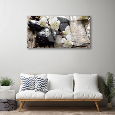 Tableaux sur verre Fleurs pierres art blanc noir