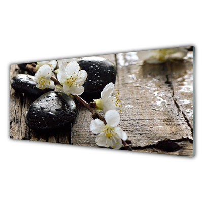 Tableaux sur verre Fleurs pierres art blanc noir