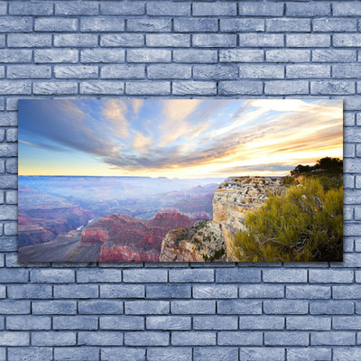 Tableaux sur verre Montagnes mer paysage gris vert brun bleu