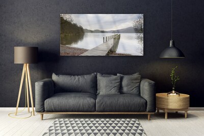 Tableaux sur verre Pont lac forêt architecture vert brun gris
