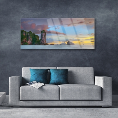 Tableaux sur verre Montagnes mer paysage gris vert