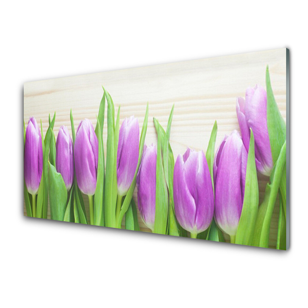 Tableaux sur verre Tulipes floral rose vert