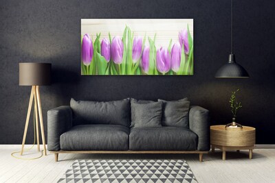 Tableaux sur verre Tulipes floral rose vert