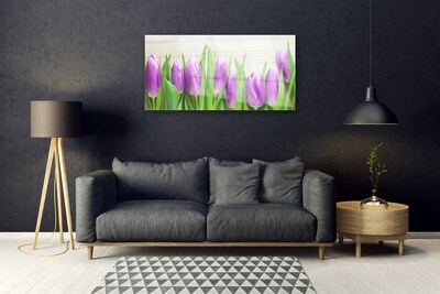 Tableaux sur verre Tulipes floral rose vert