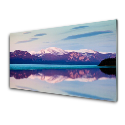 Tableaux sur verre Montagne lac paysage blanc brun bleu noir