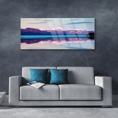 Tableaux sur verre Montagne lac paysage blanc brun bleu noir