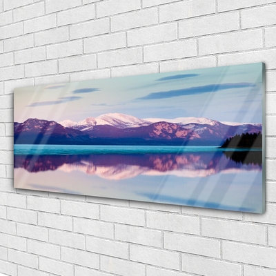 Tableaux sur verre Montagne lac paysage blanc brun bleu noir