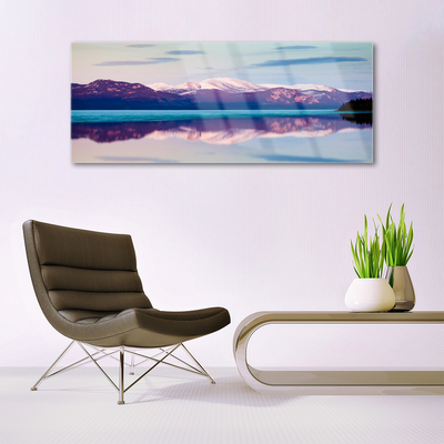 Tableaux sur verre Montagne lac paysage blanc brun bleu noir