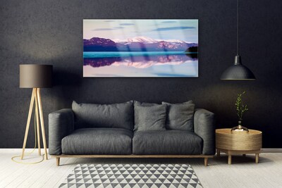 Tableaux sur verre Montagne lac paysage blanc brun bleu noir