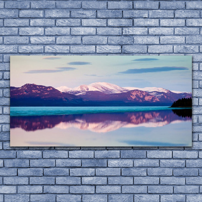 Tableaux sur verre Montagne lac paysage blanc brun bleu noir