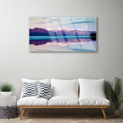 Tableaux sur verre Montagne lac paysage blanc brun bleu noir