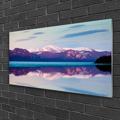 Tableaux sur verre Montagne lac paysage blanc brun bleu noir