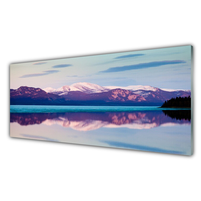 Tableaux sur verre Montagne lac paysage blanc brun bleu noir