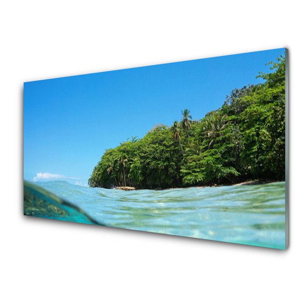 Tableaux sur verre Mer arbres paysage bleu vert