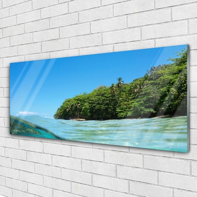 Tableaux sur verre Mer arbres paysage bleu vert