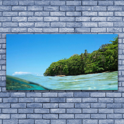 Tableaux sur verre Mer arbres paysage bleu vert