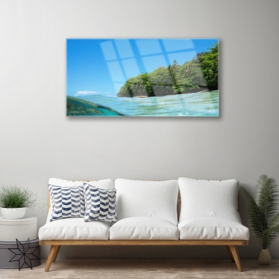 Tableaux sur verre Mer arbres paysage bleu vert