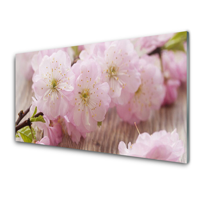 Tableaux sur verre Branches fleurs floral brun rose