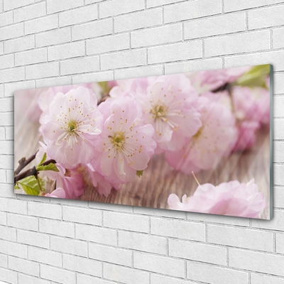 Tableaux sur verre Branches fleurs floral brun rose