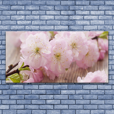 Tableaux sur verre Branches fleurs floral brun rose