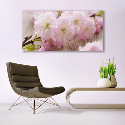 Tableaux sur verre Branches fleurs floral brun rose