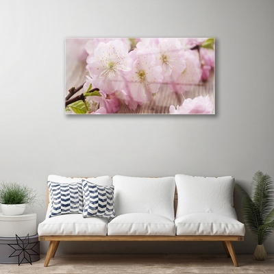 Tableaux sur verre Branches fleurs floral brun rose