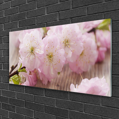 Tableaux sur verre Branches fleurs floral brun rose