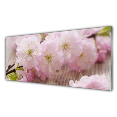 Tableaux sur verre Branches fleurs floral brun rose