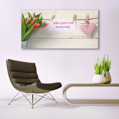 Tableaux sur verre Tulipes coeur art vert orange blanc rouge