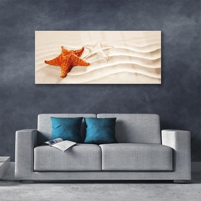 Tableaux sur verre Sable étoile de mer art orange blanc brun